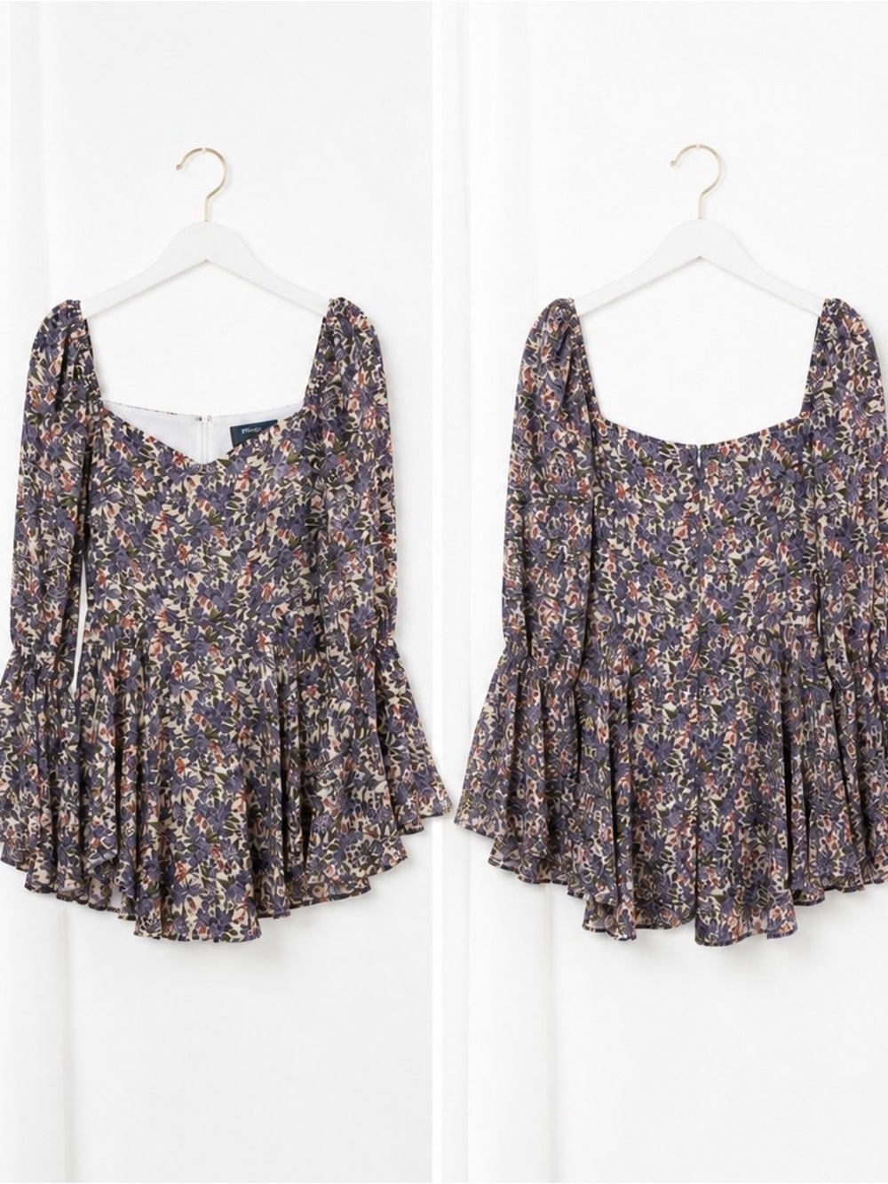 Missguided Lavender Floral Sweetheart Long-Sleeve Mini Dress Romper